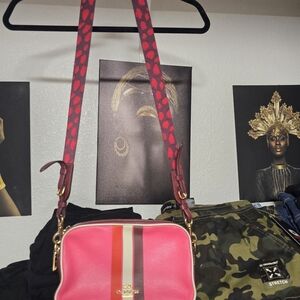 Coach Red and Pink Striped Crossbody Bag